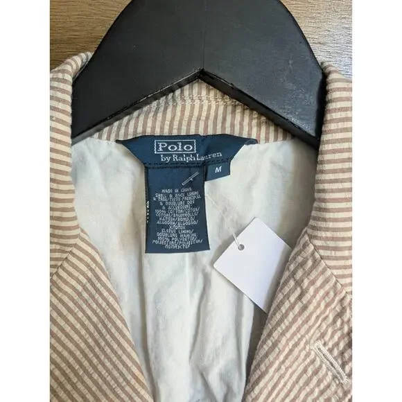 Polo Ralph Lauren Blazer Jacket Mens Medium Brown Striped Single Breasted Notch